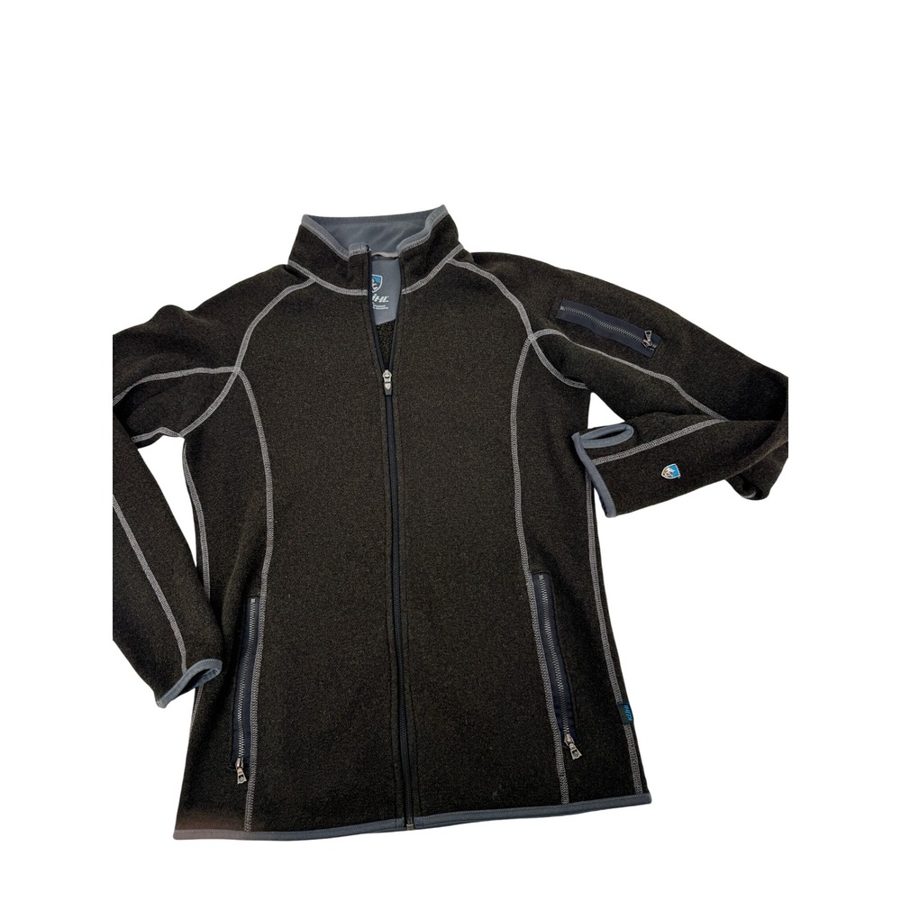 Kuhl Alfpaca Fleece Jacket Womens Small Brown Full Zip Thumb holes Hiking Warm